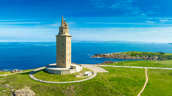 View of the Tower of Hercules, A Coruna, Galicia, Spain. High quality photo