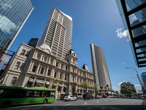 Sydney, Australia - October 18, 2016: Aerial view of The Customs House in Sydney New South Wales, Australia Constructed in 1844-1845, the building served as the headquarters of the Customs Service until 1990.