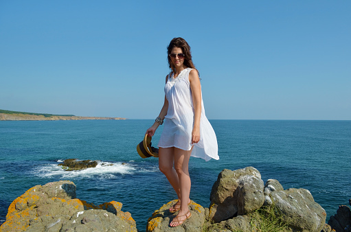 Traveler  woman looking the  sea in Spain