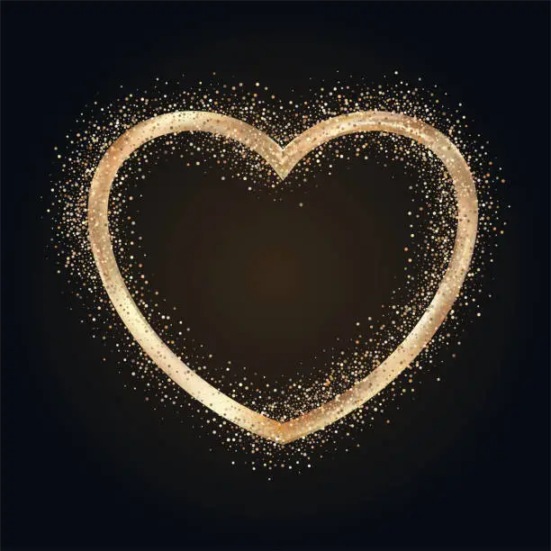 Vector illustration of Gold heart shape frame. Luxurious expensive jewelry.