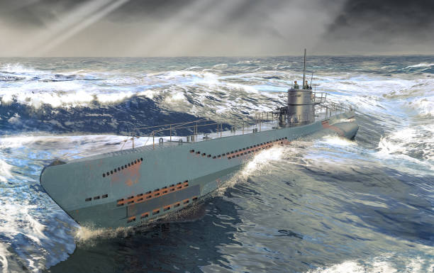 Second World War German U-Boot in the rough seas of the Atlantic