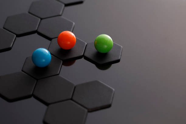 Abstract flying golden sphere and the others following it, symbolizing individuality-leadership concepts. ( 3d render )