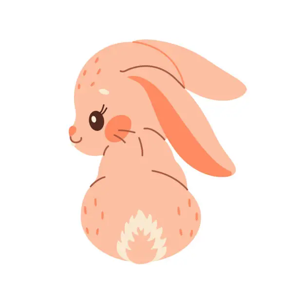 Vector illustration of Kawaii bunny Sitting, rear view.