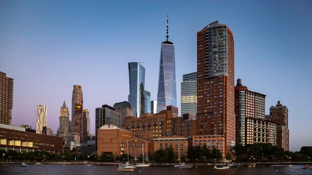 Day to night Timelapse of Downtown Manhattan in New York City, USA