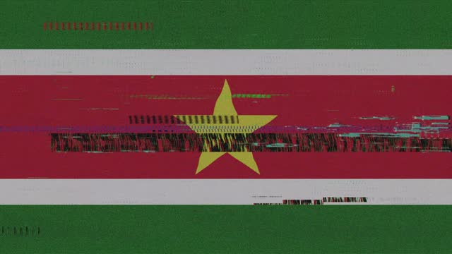 Flag of Surinam Animation Grunge and Glitch, Bad TV Damage, Digital Cyber Security Digital  Animation Loopable Stock Video