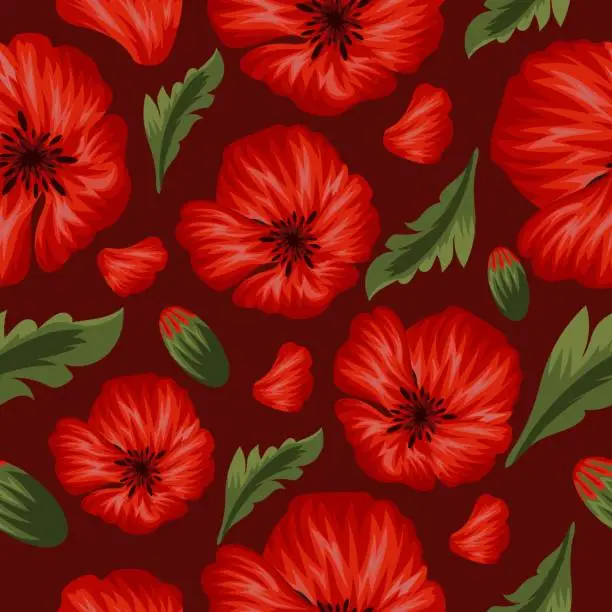 Vector illustration of poppy seamless pattern