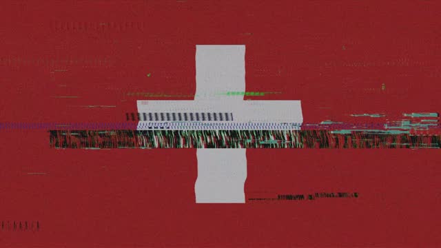 Flag of Switzerland Animation Grunge and Glitch, Bad TV Damage, Digital Cyber Security Digital  Animation Loopable Stock Video