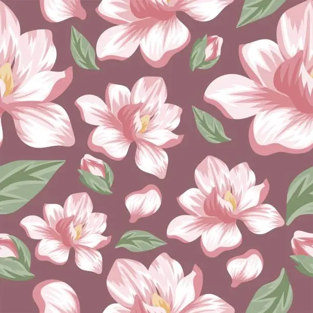 Vector illustration of magnolia seamless pattern