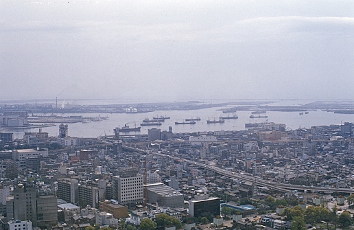 Tokyo, Japan, 1975. City view of Tokyo with harbor.