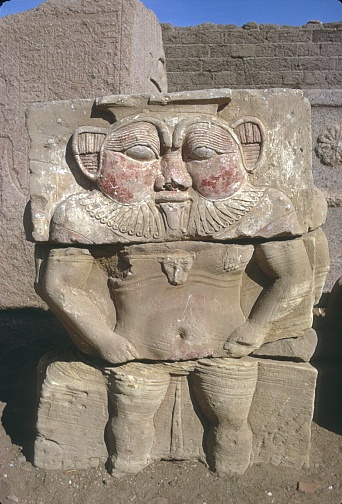 Dandara, Egypt, 1972. Relief of the dwarf god Bes in the Temple of Hathor.