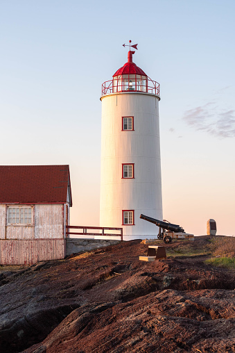 At the sunset the Lighthouse of L’Isle-Verte (Notre-Dame-des-Sept-Douleurs, L’Isle-Verte, Quebec, Canada)