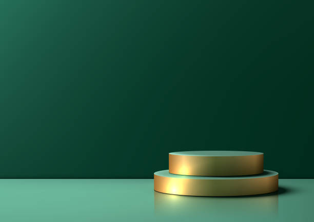 istock Golden and Green 3D Podium Mockup, Luxury Product Display in Minimal Style 2003648210