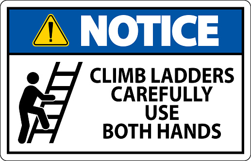Notice Sign, Climb Ladders Carefully Use Both Hands