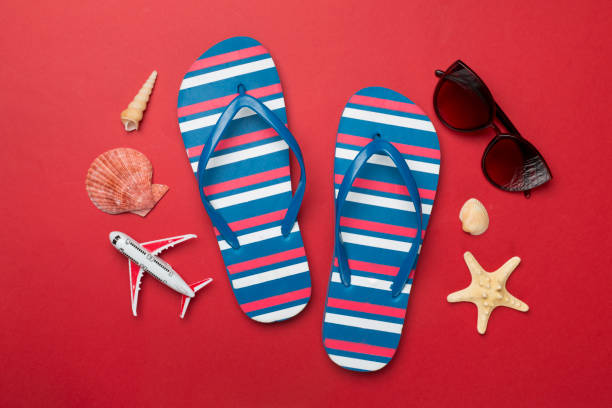 Red color flip flops isolated on white background