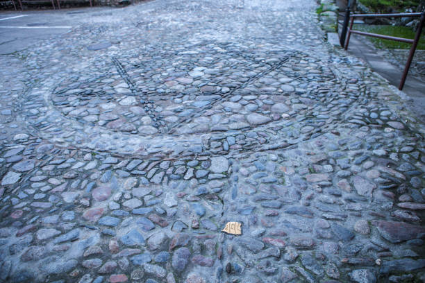 Hervas Jewish Quarter.  Pebbles pavement decorated with Star of David. Ambroz Valley village. Caceres, Extremadura, Spain