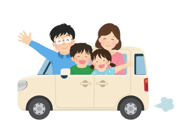 Vector illustration of Illustration of a family going out by car