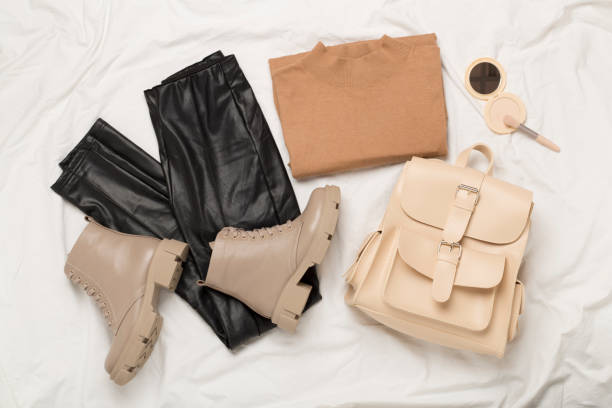 istock Flat lay with trendy spring outfit on white background, top view 2003718476
