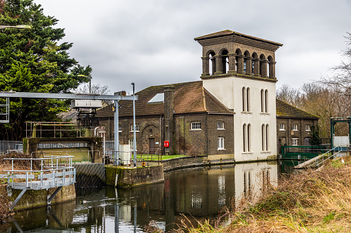 The Coppermill tower in walthamstow wetlands. The mill can be traced back to the 14th century when it was initially used for grinding corn. Shot on 7 February 2024.