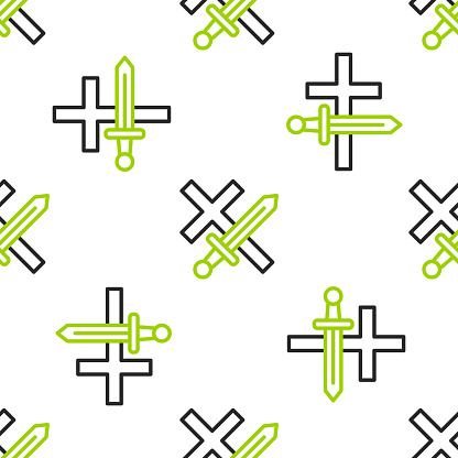 Line Crusade icon isolated seamless pattern on white background. Vector.