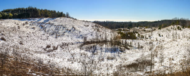 Oak Ridges Moraine created by moving glacier in Ontario Canada under snow