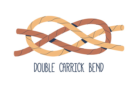Double Carrick Bend Is A Robust, Reliable Nautical Knot Used To Join Two Ropes Securely, Reducing Slippage And Maintaining Strength Under Load. Ideal For Heavy-duty Applications. Vector Illustration