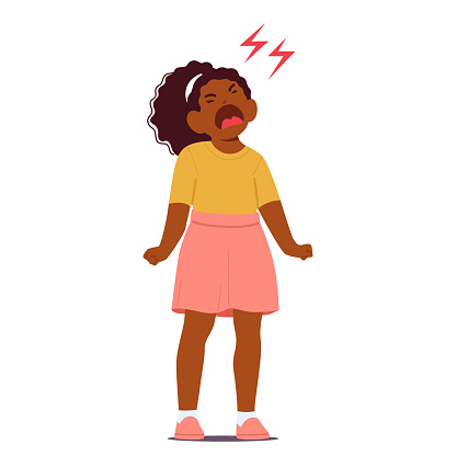 Black Child Girl Unleashes Hysterical Screams In A Tantrum, Emotions Unbridled. Uncontrollable Outburst Echoes, Expressing Frustration And Overwhelming Feelings In A Turbulent Display Of Distress