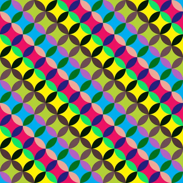 Vector illustration of Diagonal ornament of colored stripes. Interlacing, lattice. Seamless pattern.