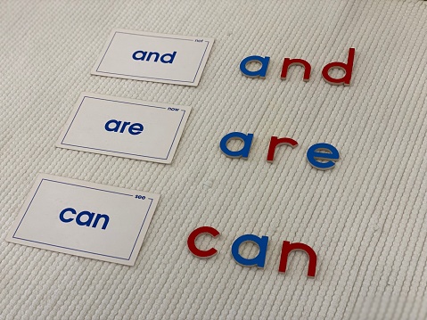 Various Montessori language materials used at teaching children letter sounds, word building, digraphs, blends, and other important foundational concepts.