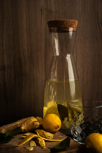 Healthy Detox Water with Lemons, Ginger and Bay Laurel Leaves