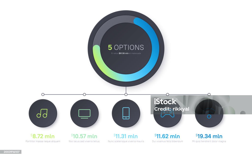 Vector Presentation Infographic Gradient Chart Design Five Options ...