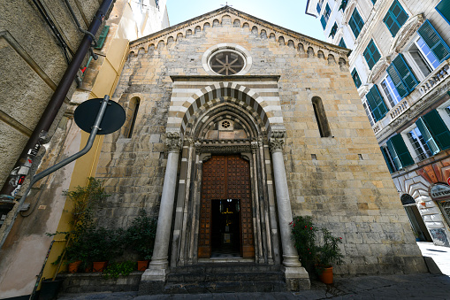 Genoa, Italy - Aug 1, 2022: San Donato church in the historic center of Genoa, Italy.