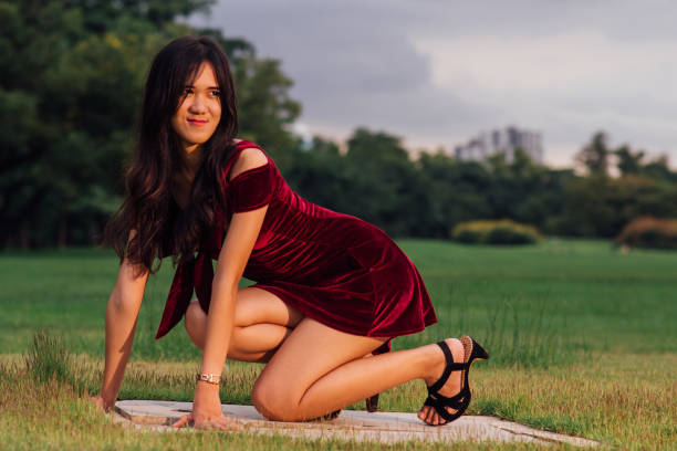 tall girl in red