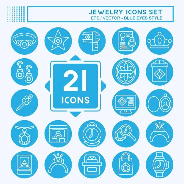 Vector illustration of Icon Set Jewelry. related to Wedding symbol. blue eyes style. simple design editable. simple illustration