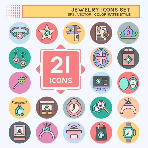 Vector illustration of Icon Set Jewelry. related to Wedding symbol. color mate style. simple design editable. simple illustration