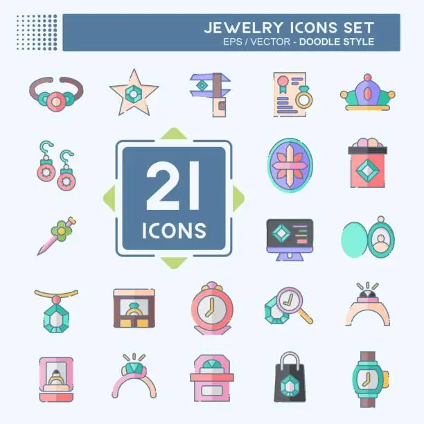 Vector illustration of Icon Set Jewelry. related to Wedding symbol. doodle style. simple design editable. simple illustration