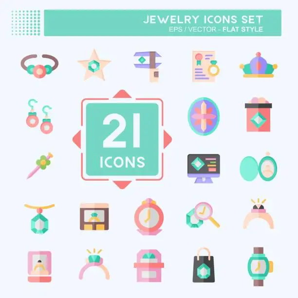 Vector illustration of Icon Set Jewelry. related to Wedding symbol. flat style. simple design editable. simple illustration