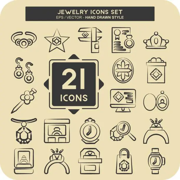 Vector illustration of Icon Set Jewelry. related to Wedding symbol. hand drawn style. simple design editable. simple illustration
