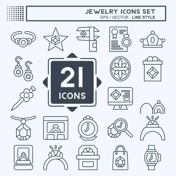 Vector illustration of Icon Set Jewelry. related to Wedding symbol. line style. simple design editable. simple illustration