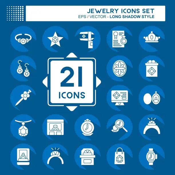 Vector illustration of Icon Set Jewelry. related to Wedding symbol. long shadow style. simple design editable. simple illustration