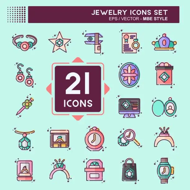 Vector illustration of Icon Set Jewelry. related to Wedding symbol. MBE style. simple design editable. simple illustration
