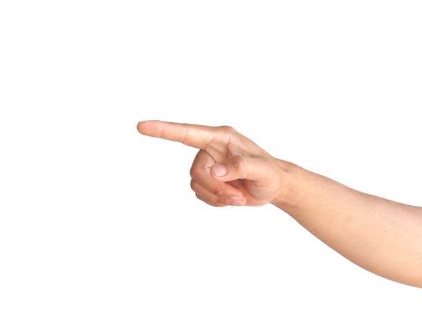 istock Male hand making a pointing gesture isolated on a white background. 2004086577