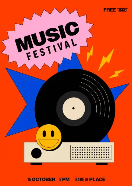 Vector illustration of Music festival poster template design background with vinyl record modern vintage retro style