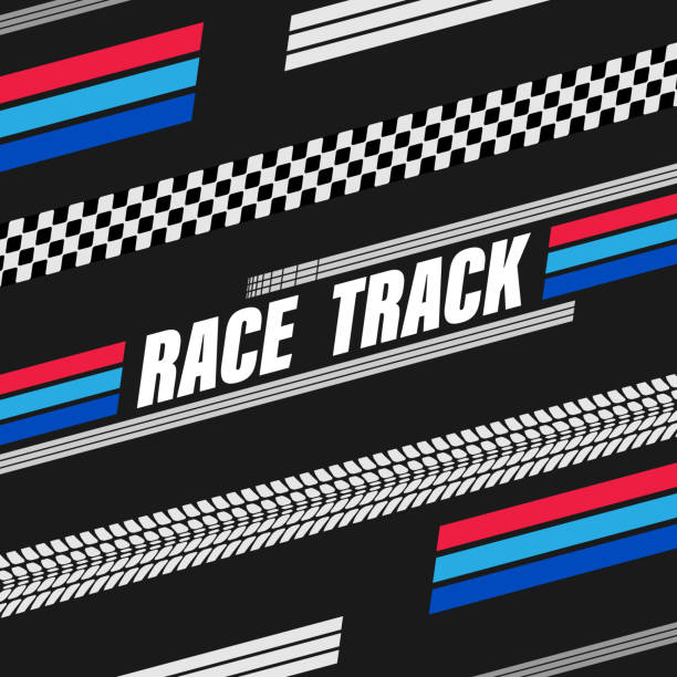Sport flags lines black background Different black and white sport flags silhouettes for start and finish lines. Text and logo design with tire tracks and flags motor racing track stock illustrations