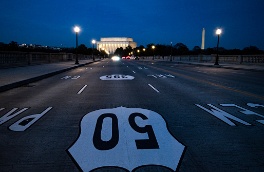 Arlington Memorial Bridge, Washington, DC, with road markers