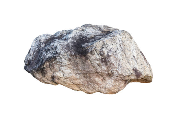 istock Natural single rough solid grey stone cut out isolated on white background for garden and landscape design object 2004103402