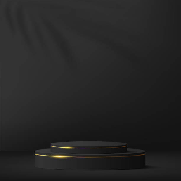 istock 3d black color podium and minimal black gold color wall scene. 3d podium minimal abstract background. Vector 2004133040