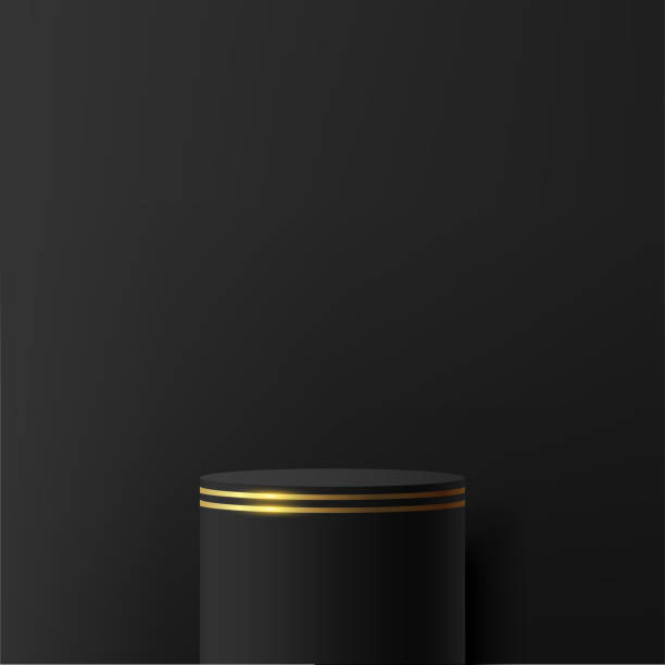 istock 3d black color podium and minimal black gold color wall scene. 3d podium minimal abstract background. Vector 2004135104