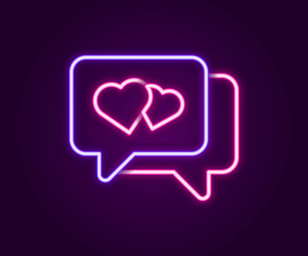 istock Glowing neon line Heart in speech bubble icon isolated on black background. Happy Valentines day. Colorful outline concept. Vector 2004139745