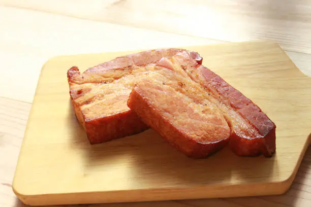 smoked bacon on the cutting board