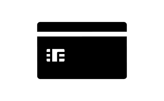 Black silhouette icon of credit card with IC chip